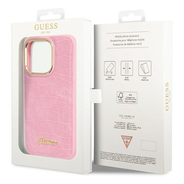 Guess GUHCP14LHGCRHP Pink Croco Collection iPhone 14 Pro Tok