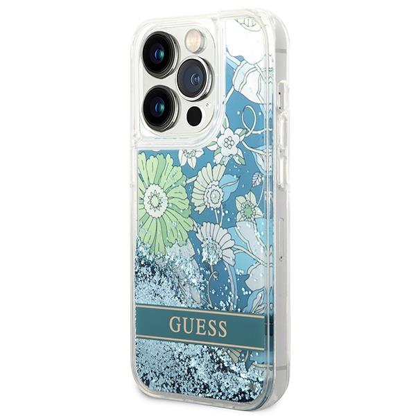 Guess GUHCP14LLFLSN Green Flower Liquid Glitter iPhone 14 Pro Tok