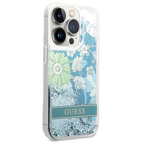 Guess GUHCP14LLFLSN Green Flower Liquid Glitter iPhone 14 Pro Tok