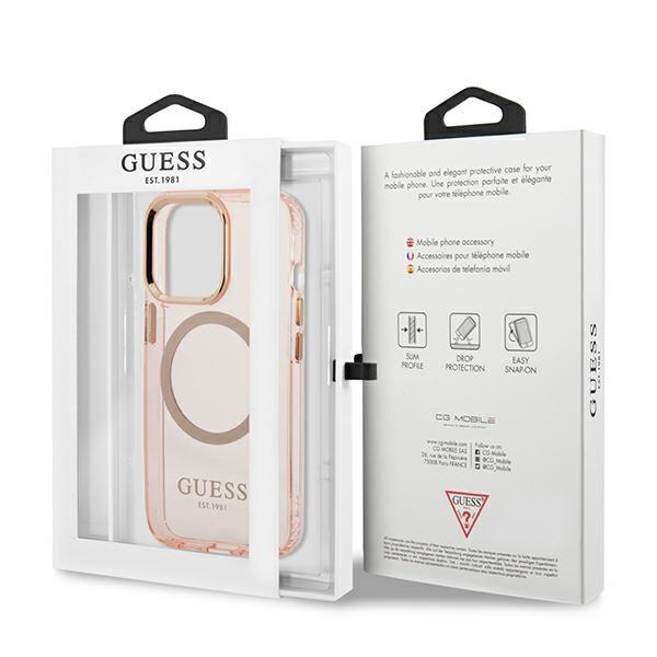 Guess GUHMP13LHTCMP Pink Gold Outline Translucent MagSafe iPhone 13 Pro Tok