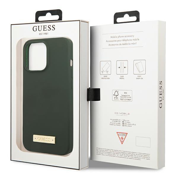 Guess GUHMP13LSPLA Khaki Silicone Logo Plate MagSafe iPhone 13 Pro Tok