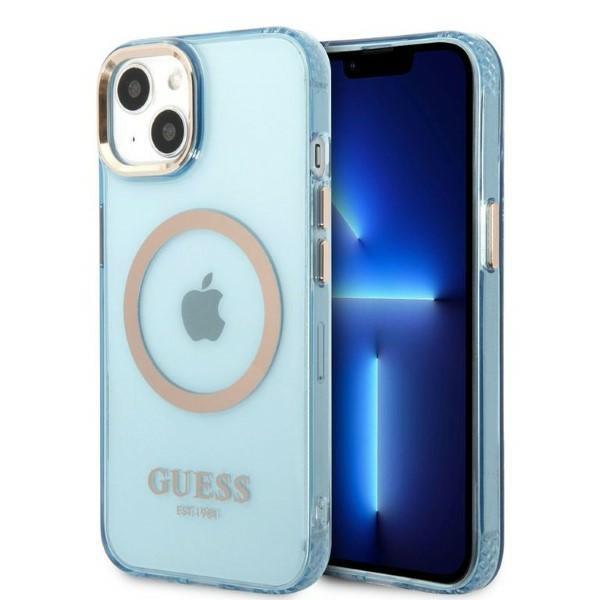 Guess GUHMP13MHTCMB Blue Gold Outline Translucent MagSafe iPhone 13 Tok