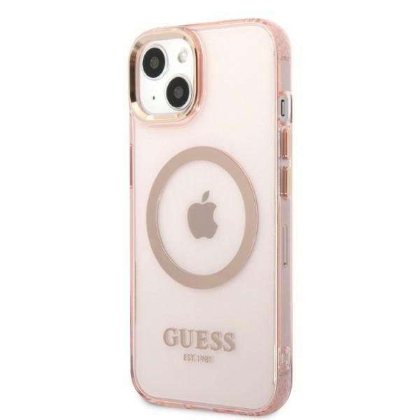 Guess GUHMP13MHTCMP Pink Gold Outline Translucent MagSafe iPhone 13 Tok