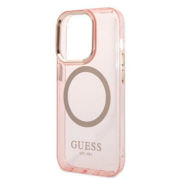 Guess GUHMP14LHTCMP Pink Gold Outline Translucent MagSafe iPhone 14 Pro Tok