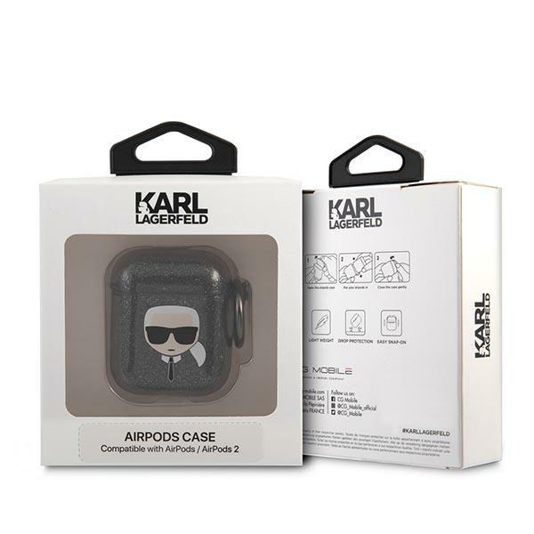 Karl Lagerfeld KLA2UKHGK Black Glitter Karl`s Head AirPods 1/2 Tok