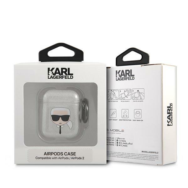 Karl Lagerfeld KLA2UKHGS Silver Glitter Karl`s Head AirPods 1/2 Tok