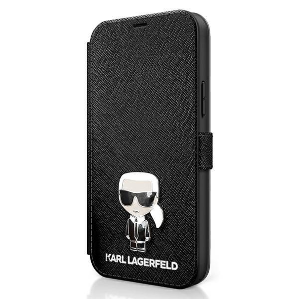 Karl Lagerfeld KLFLBKP12SIKMSBK Black Book Saffiano Ikonik Metal iPhone 12 Mini Tok