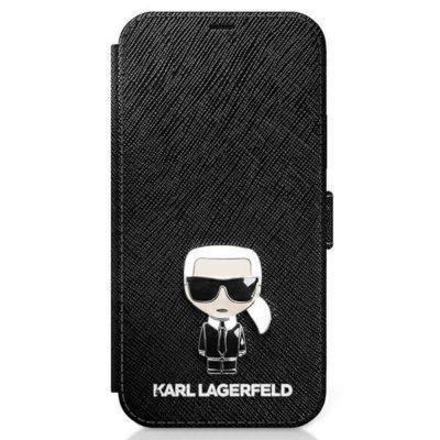 Karl Lagerfeld KLFLBKP12SIKMSBK Black Book Saffiano Ikonik Metal iPhone 12 Mini Tok