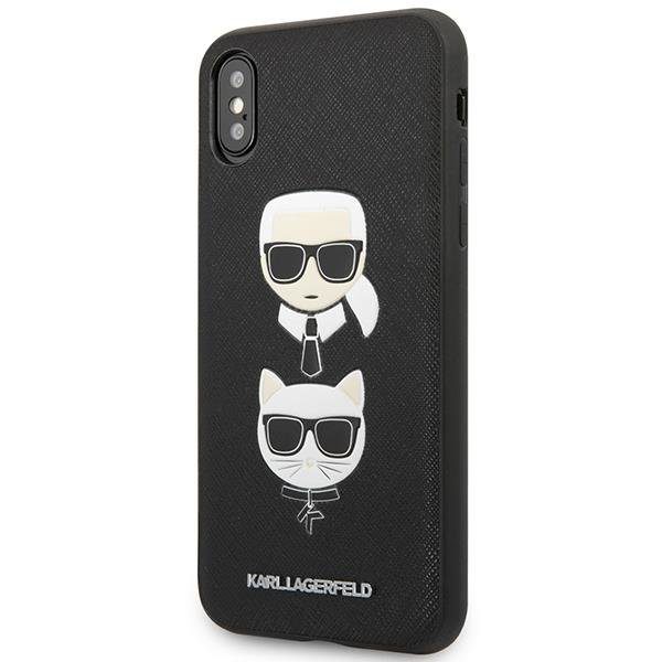 Karl Lagerfeld KLHCI65SAKICKCBK Black Saffiano Ikonik Karl&Choupette Head iPhone XS Max Tok