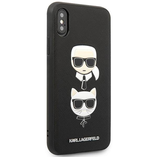Karl Lagerfeld KLHCI65SAKICKCBK Black Saffiano Ikonik Karl&Choupette Head iPhone XS Max Tok