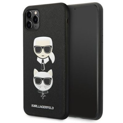 Karl Lagerfeld KLHCN65SAKICKCBK Black Saffiano Ikonik Karl&Choupette Head iPhone 11 Pro Max Tok