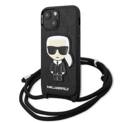Karl Lagerfeld KLHCP13SCMNIPK Black Leather Monogram Patch and Cord Iconik iPhone 13 Mini Tok