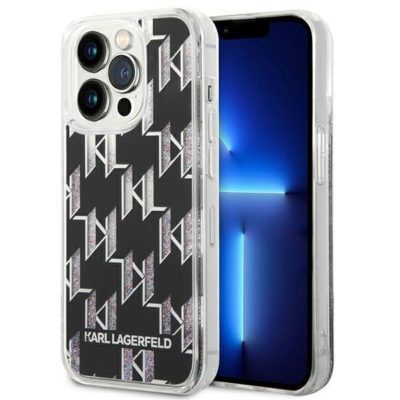 Karl Lagerfeld KLHCP14LLMNMK Black Liquid Glitter Monogram iPhone 14 Pro Tok
