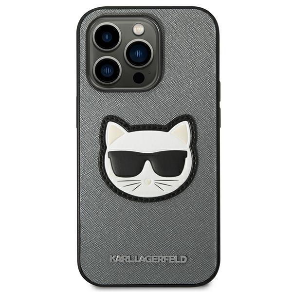 Karl Lagerfeld KLHCP14LSAPCHG Silver Saffiano Choupette Head Patch iPhone 14 Pro Tok