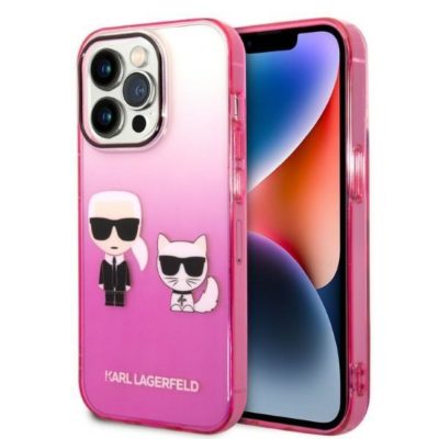 Karl Lagerfeld KLHCP14LTGKCP Pink Gradient Ikonik Karl & Choupette iPhone 14 Pro Tok