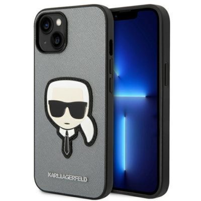 Karl Lagerfeld KLHCP14SSAPKHG Silver Saffiano Karl`s Head Patch iPhone 14 Tok