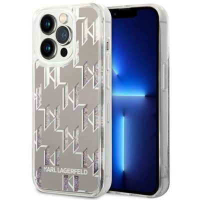 Karl Lagerfeld KLHCP14XLMNMS Silver Liquid Glitter Monogram iPhone 14 Pro Max Tok
