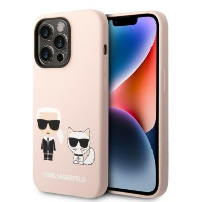 Karl Lagerfeld KLHMP14LSSKCI Light Pink Silicone Karl & Choupette Magsafe iPhone 14 Pro Tok