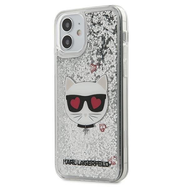 Karl Lagerfeld Liquid Glitter Choupette Silver iPhone 12 Mini Tok