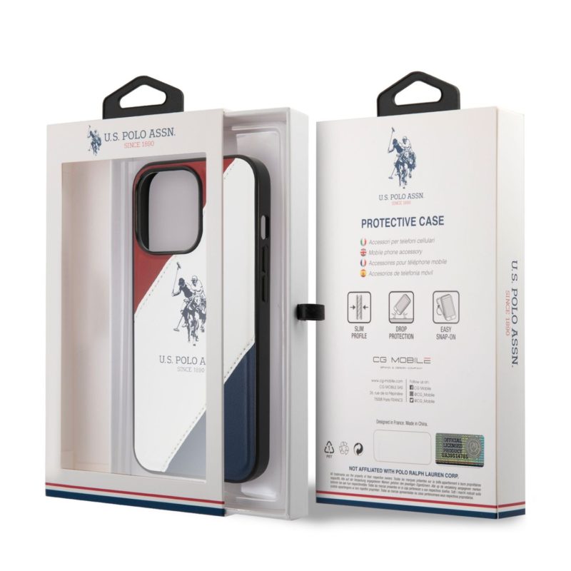 U.S. Polo PU Leather Double Horse iPhone 14 Pro Max Tok Red/White/Navy