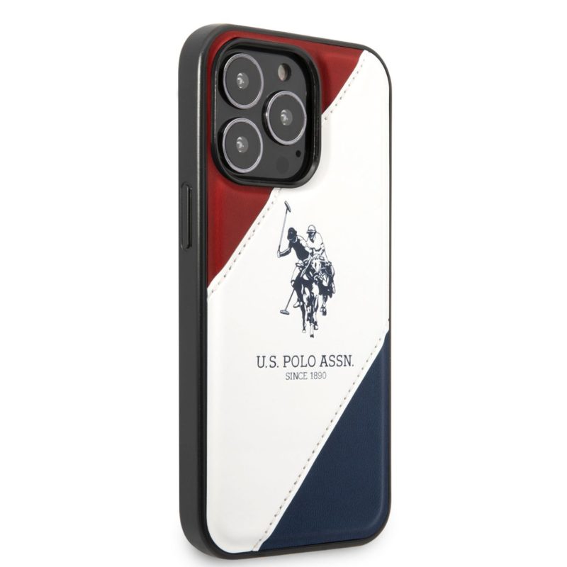 U.S. Polo PU Leather Double Horse iPhone 14 Pro Tok Red/White/Navy