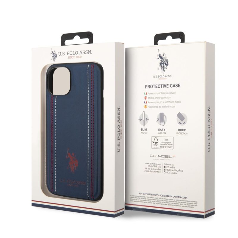 U.S. Polo PU Leather Stitched Lines iPhone 14 Plus Tok Navy