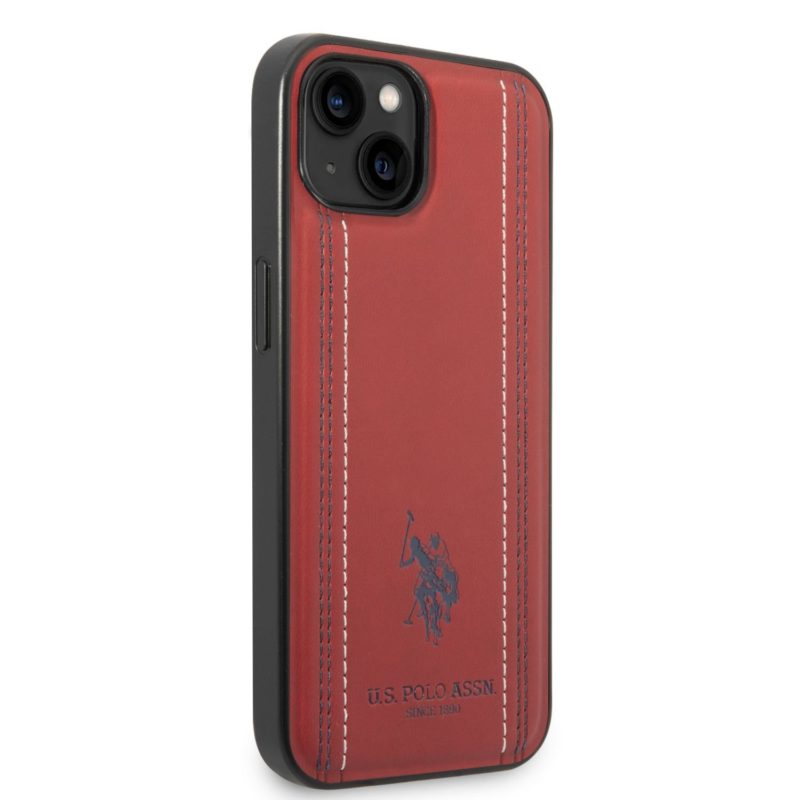 U.S. Polo PU Leather Stitched Lines iPhone 14 Plus Tok Red