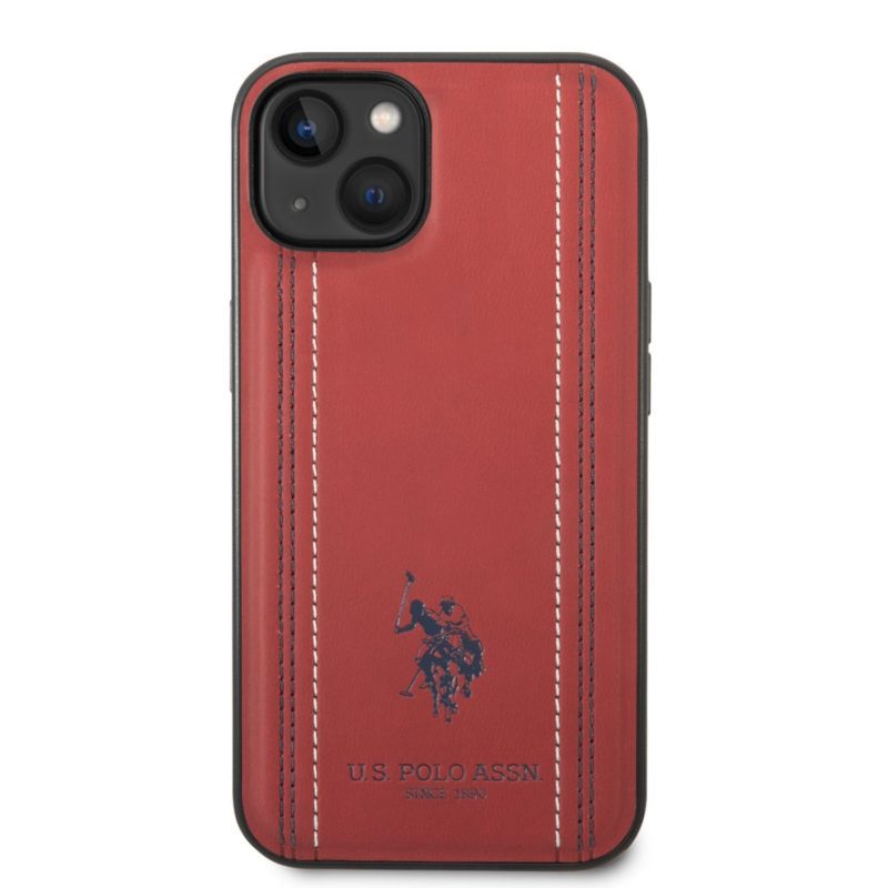 U.S. Polo PU Leather Stitched Lines iPhone 14 Plus Tok Red