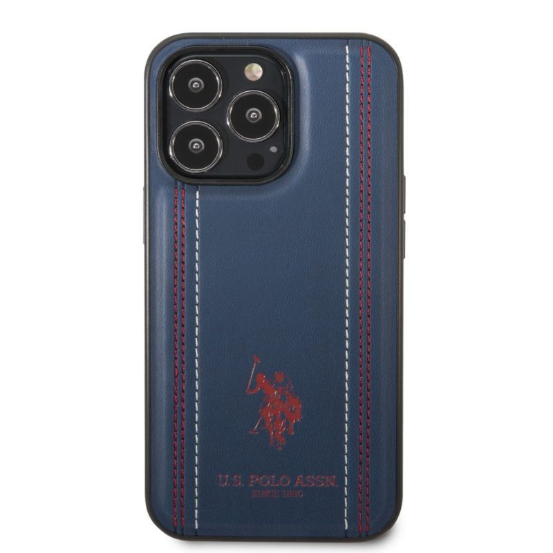 U.S. Polo PU Leather Stitched Lines iPhone 14 Pro Max Tok Navy