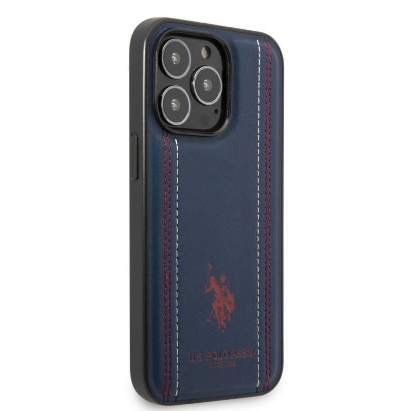 U.S. Polo PU Leather Stitched Lines iPhone 14 Pro Max Tok Navy
