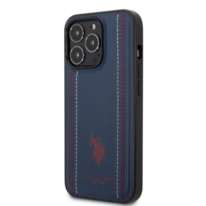 U.S. Polo PU Leather Stitched Lines iPhone 14 Pro Tok Navy
