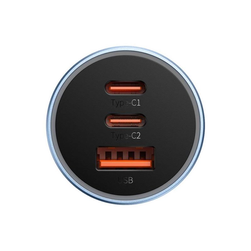 Baseus Golden Contacr Pro USB-A Autó Töltő + 2x USB-C 65W Blue (CGJP010003)