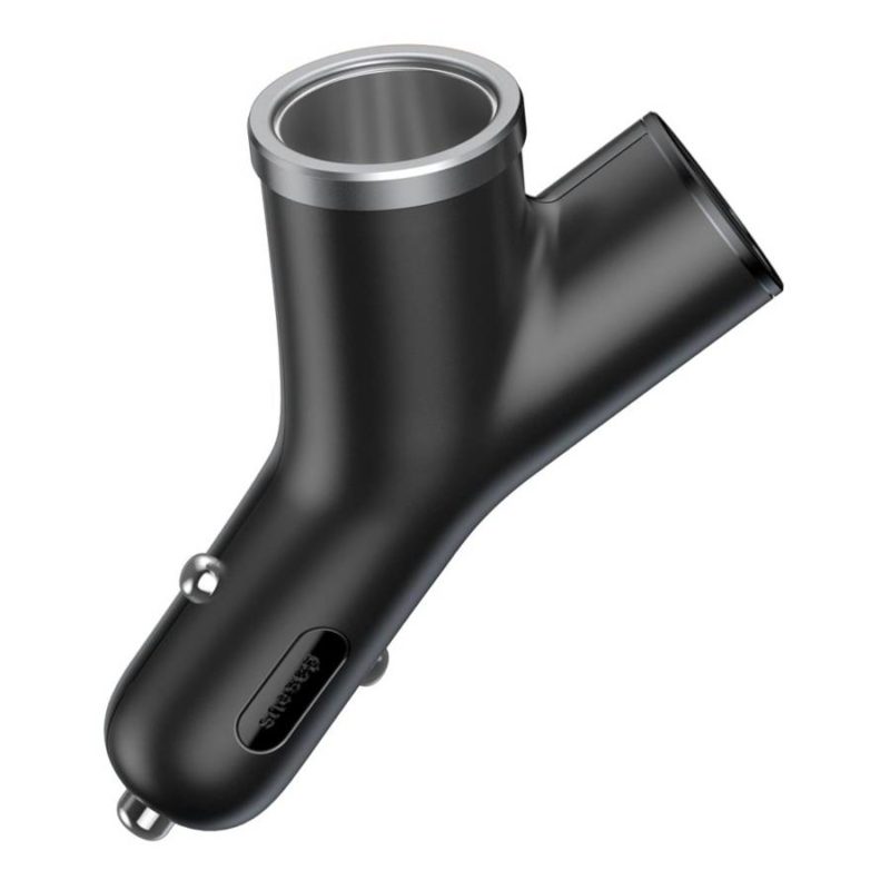 Baseus Y Type Autó Töltő 2x USB And Extended Cigarette Lighter Port 3.4A Black (CCALL-YX01)
