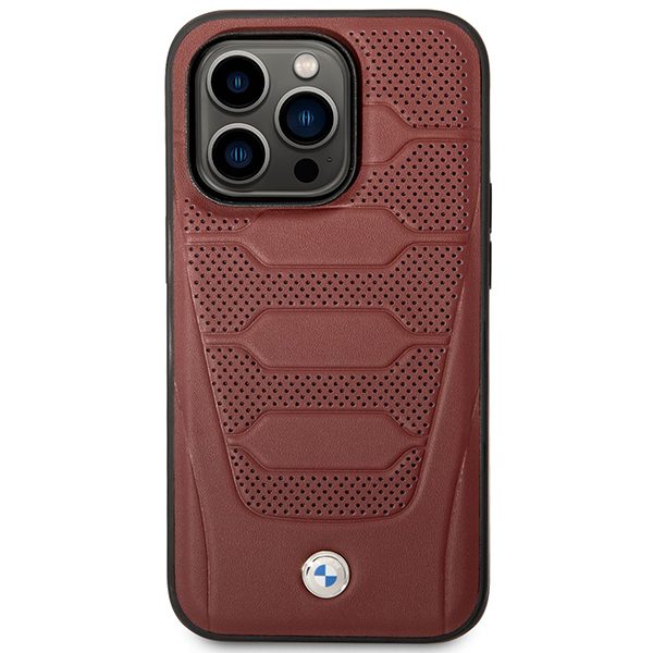 BMW BMHMP14L22RPSR Burgundy Leather Seats Pattern MagSafe iPhone 14 Pro Tok