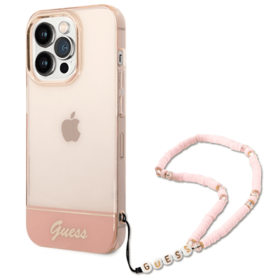 Guess GUHCP14LHGCOHP Pink Translucent Pearl Strap iPhone 14 Pro Tok