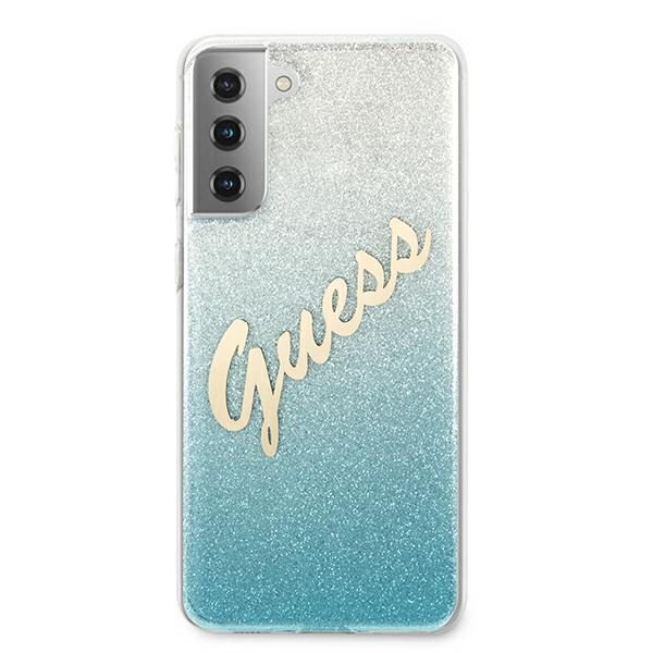 Guess GUHCS21SPCUGLSBL Blue Glitter Gradient Script Samsung S21 Tok