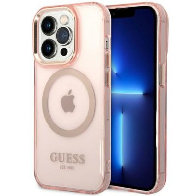 Guess GUHMP14XHTCMP Pink Gold Outline Translucent MagSafe iPhone 14 Pro Max Tok