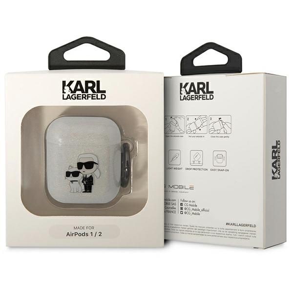 Karl Lagerfeld KLA2HNKCTGT Transparent Gliter Karl&Choupette AirPods 1/2 Tok
