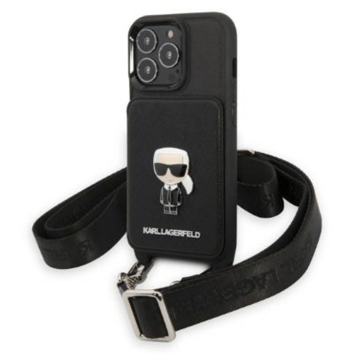 Karl Lagerfeld KLHCP13LSAIPCK Black Saffiano Metal Ikonik iPhone 13 Pro Tok