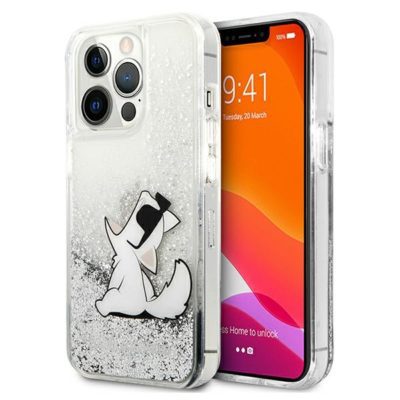 Karl Lagerfeld KLHCP13XGCFS Silver Liquid Glitter Choupette Fun iPhone 13 Pro Max Tok