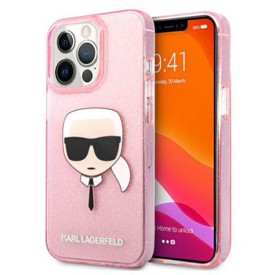 Karl Lagerfeld KLHCP13XKHTUGLP Pink Glitter Karl`s Head iPhone 13 Pro Max Tok