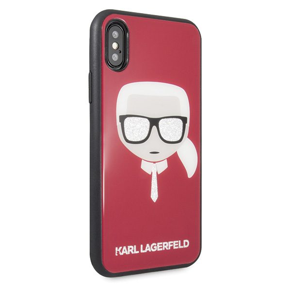 Karl Lagerfeld KLHCPXDLHRE Red Iconic Glitter Karl`s Head iPhone XS/X Tok