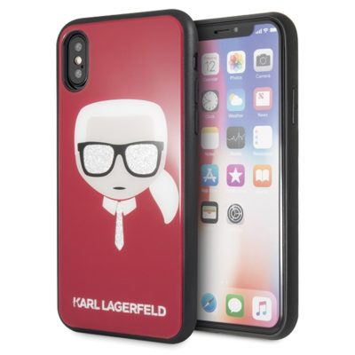 Karl Lagerfeld KLHCPXDLHRE Red Iconic Glitter Karl`s Head iPhone XS/X Tok
