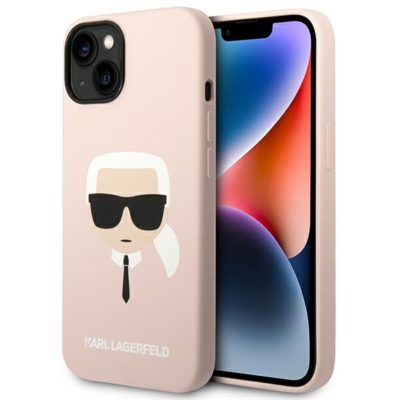 Karl Lagerfeld KLHMP14MSLKHLP Light Pink Silicone Karl`s Head MagSafe iPhone 14 Plus Tok