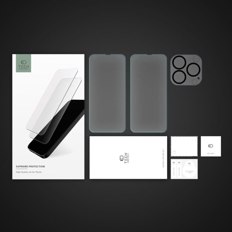 Tech-Protect Supreme Set Üvegfólia iPhone 14 Pro Clear (2+2 Pack)