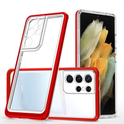 Clear 3in1 Frame Gel Red Samsung Galaxy S22 Ultra Tok