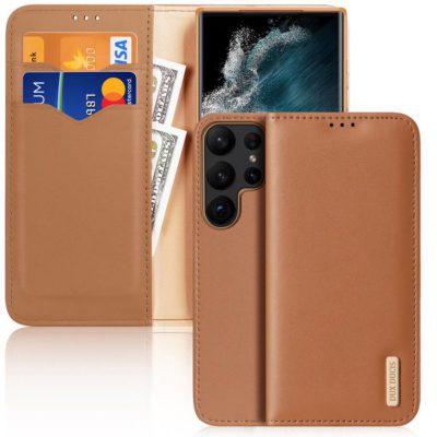 Dux Ducis Hivo Flip Wallet Stand RFID Blocking Brown Samsung Galaxy S23 Ultra Tok