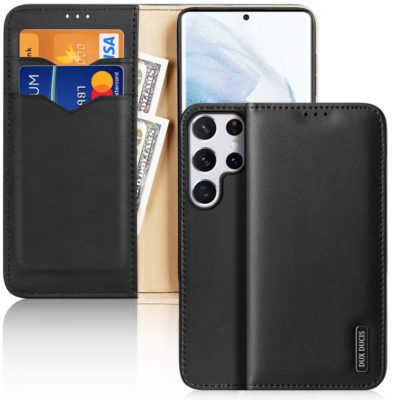 Dux Ducis Hivo Leather Flip Genuine Leather Wallet Cards And Documents Black Samsung Galaxy S22 Ultra Tok
