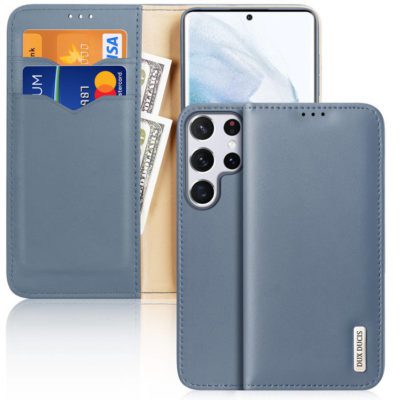 Dux Ducis Hivo Leather Flip Genuine Leather Wallet Cards And Documents Blue Samsung Galaxy S22 Ultra Tok