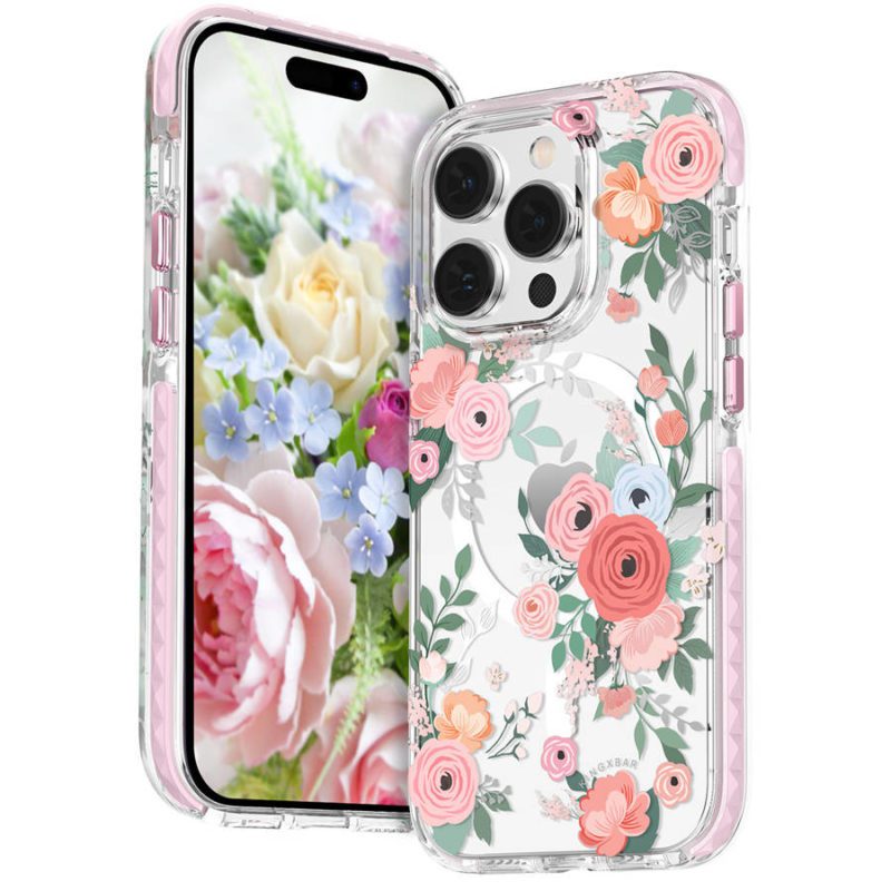 Kingxbar Flora Magnetic MagSafe Decorated Rose Flowers Print iPhone 14 Plus Tok
